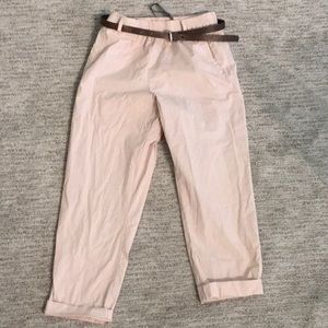 Khaki cotton pants with leather belt NWT